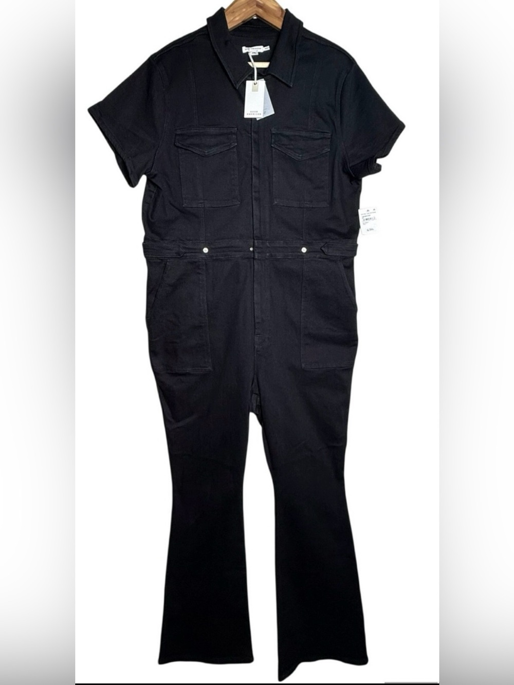 NWT Good American Fit For Success Bootcut Jumpsuit Black Denim Size 6 / 3XL